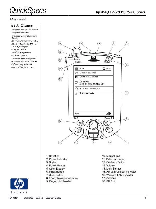 Mode d'emploi HP IPAQ H5400 POCKET PC