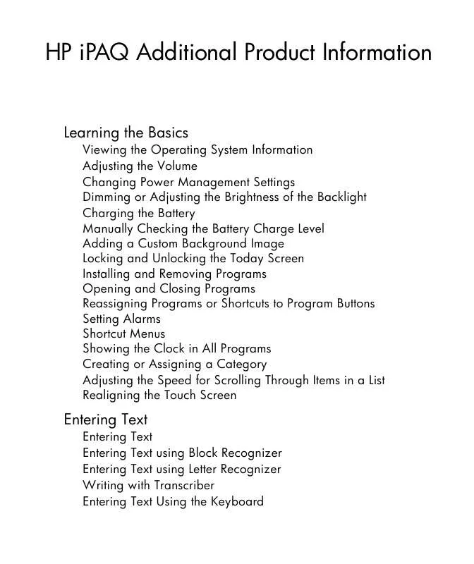 Mode d'emploi HP IPAQ HX2110