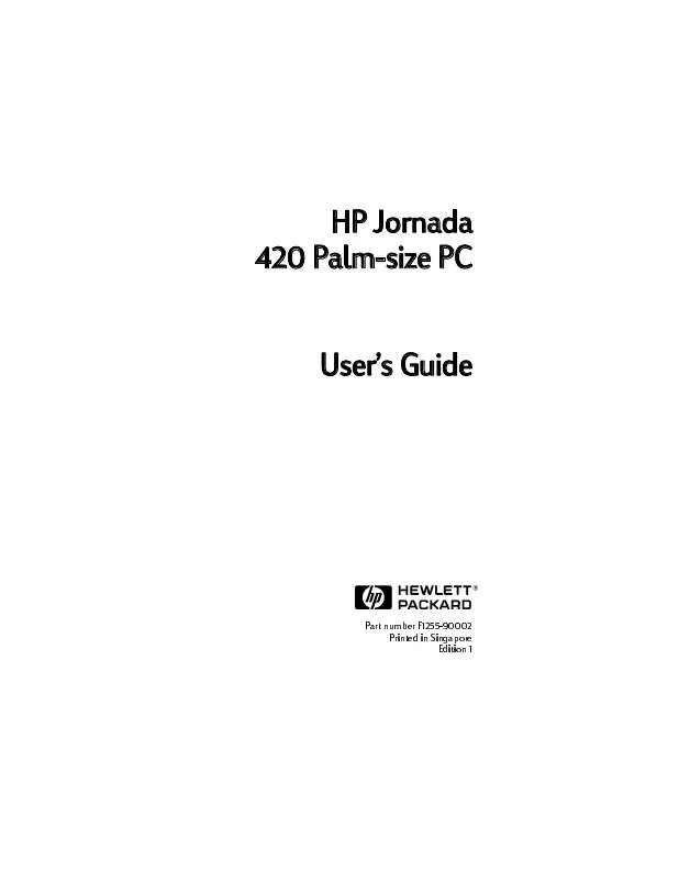 Mode d'emploi HP JORNADA 420 PALM-SIZE PC