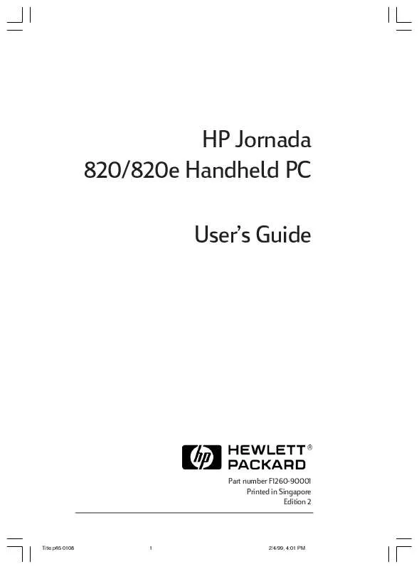 Mode d'emploi HP JORNADA 820 HANDHELD PC