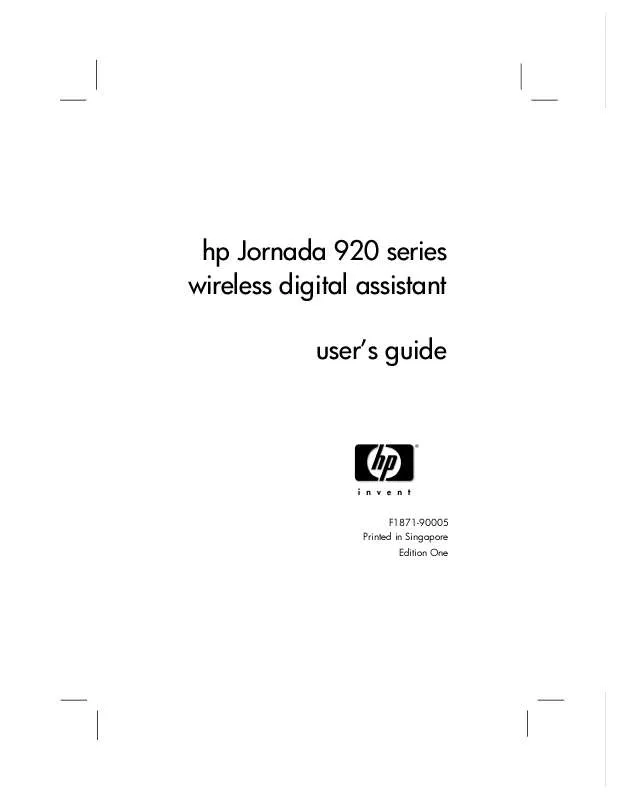 Mode d'emploi HP JORNADA 928 WIRELESS DIGITAL ASSISTANT