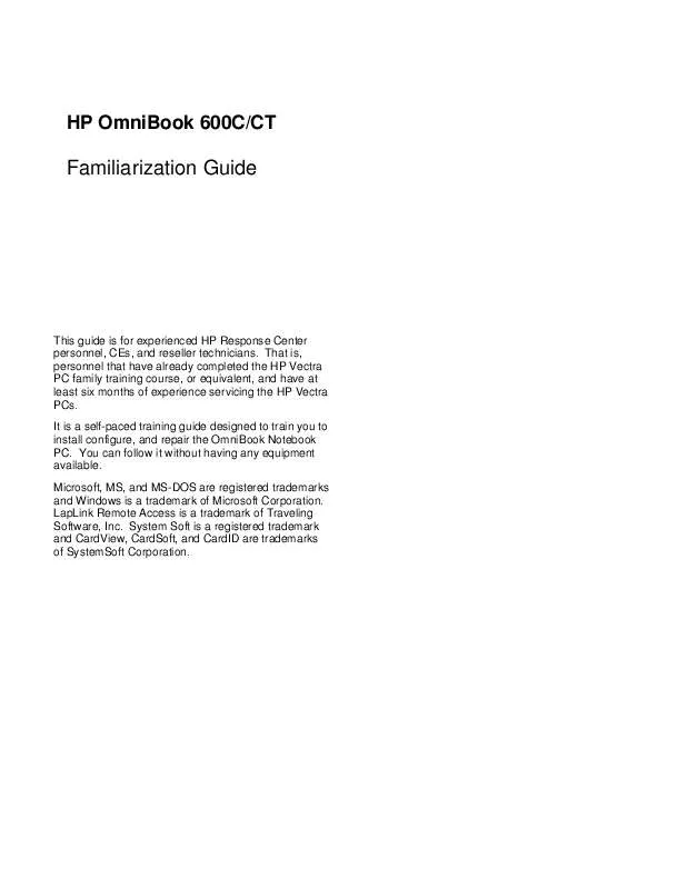 Mode d'emploi HP OMNIBOOK 600C