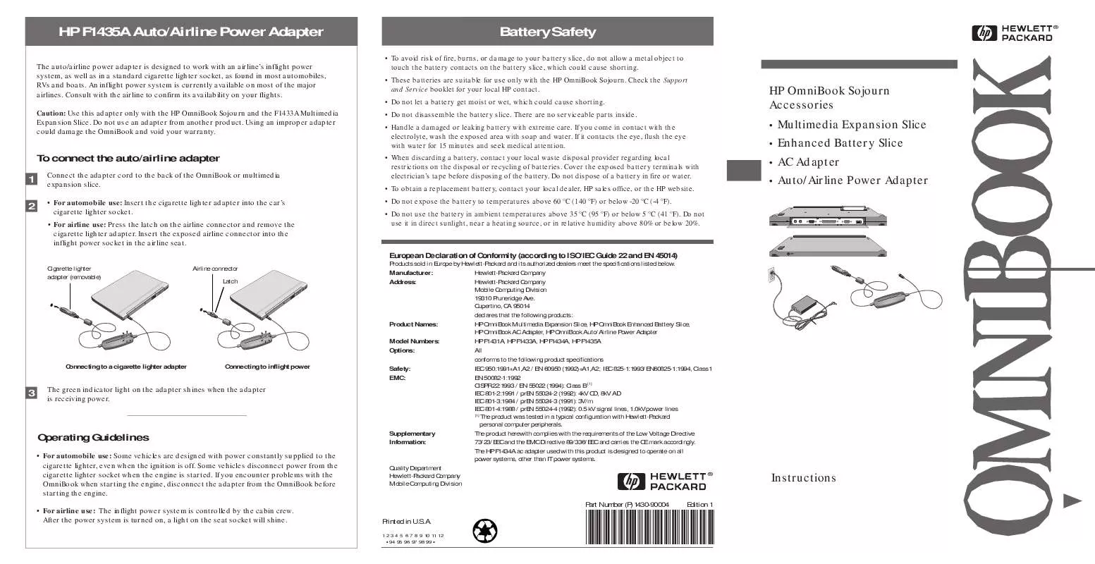 Mode d'emploi HP OMNIBOOK SOJOURN