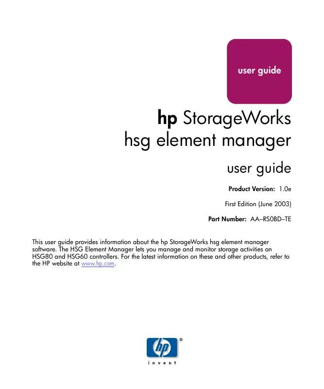 Mode d'emploi HP OPENVIEW CONTINUOUS ACCESS STORAGE APPLIANCE AND SOFTWARE