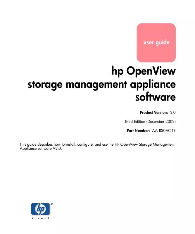 Mode d'emploi HP OPENVIEW STORAGE MANAGEMENT APPLIANCE AND SOFTWARE