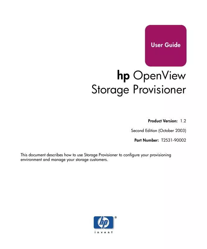 Mode d'emploi HP OPENVIEW STORAGE PROVISIONER SOFTWARE