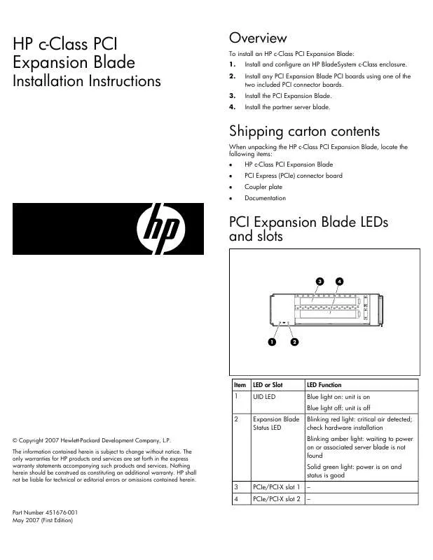 Mode d'emploi HP PCI EXPANSION BLADE