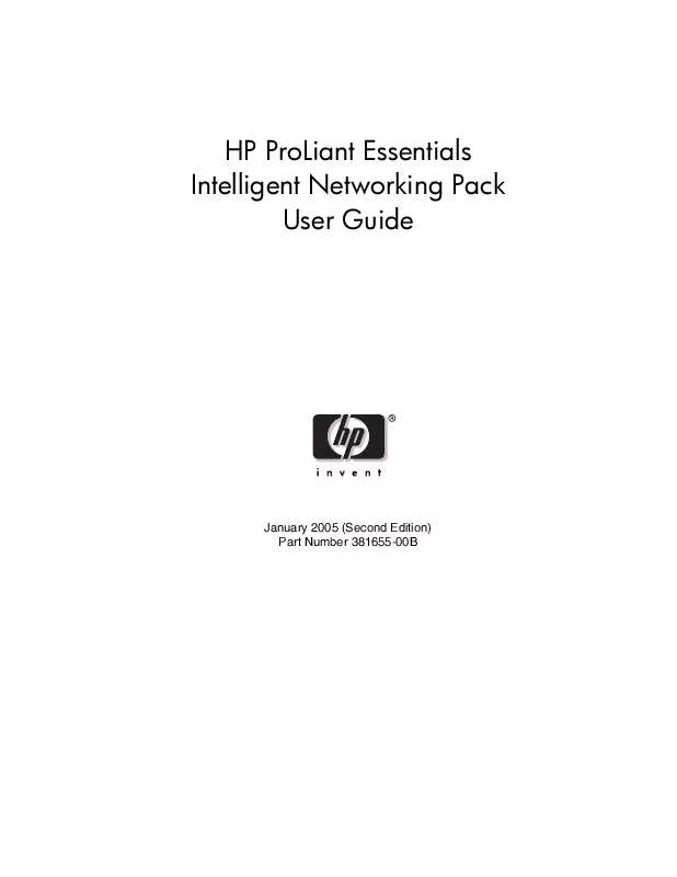 Mode d'emploi HP PROLIANT ESSENTIALS INTELLIGENT NETWORKING PACK WINDOWS EDITION SW