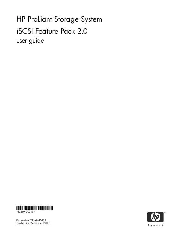 Mode d'emploi HP PROLIANT STORAGE SERVER ISCSI FEATURE PACK