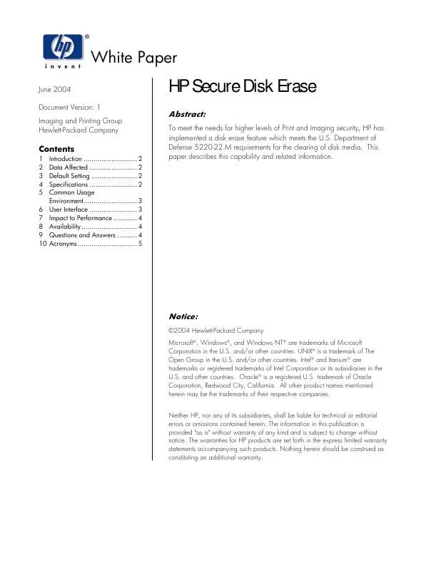 Mode d'emploi HP SECURE DISK ERASE