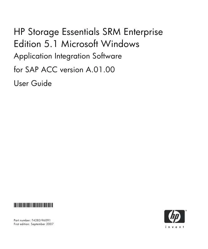 Mode d'emploi HP STORAGE ESSENTIALS STANDARD EDITION SRM SOFTWARE