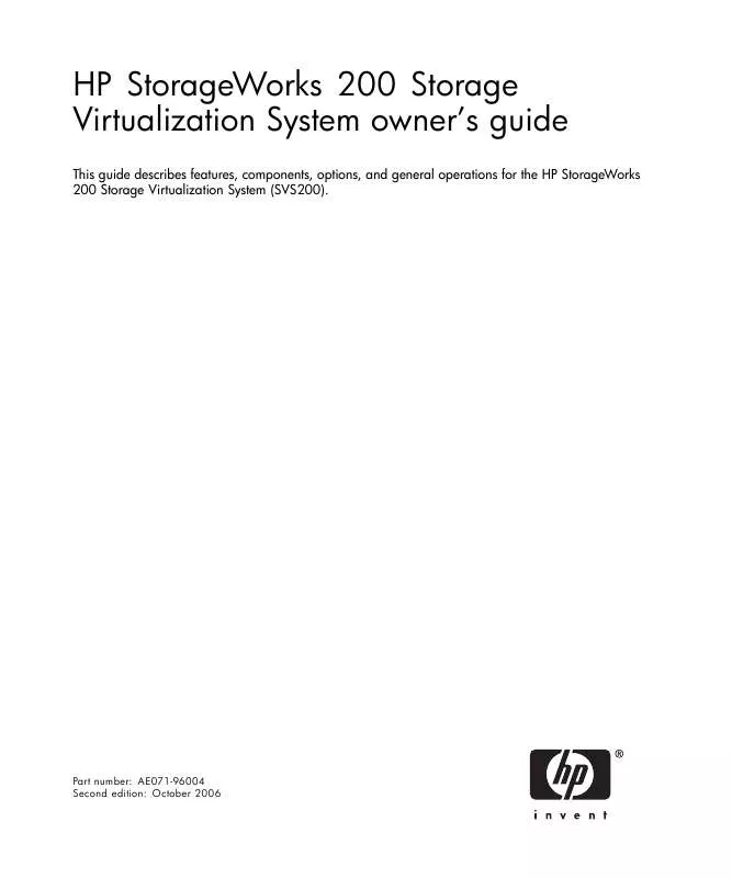 Mode d'emploi HP STORAGEWORKS 200 STORAGE VIRTUALIZATION SYSTEM