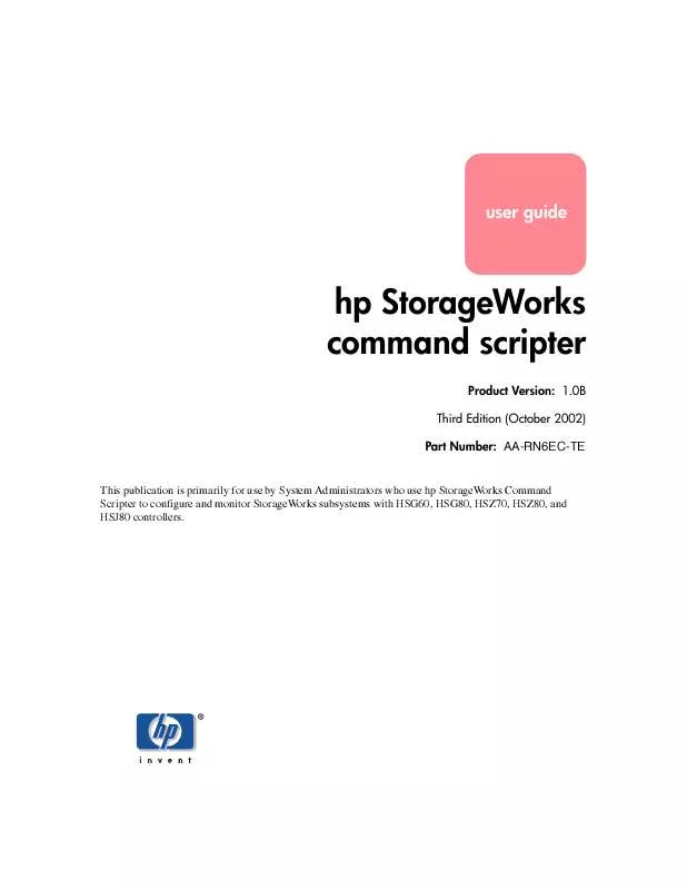 Mode d'emploi HP STORAGEWORKS COMMAND SCRIPTER SOFTWARE