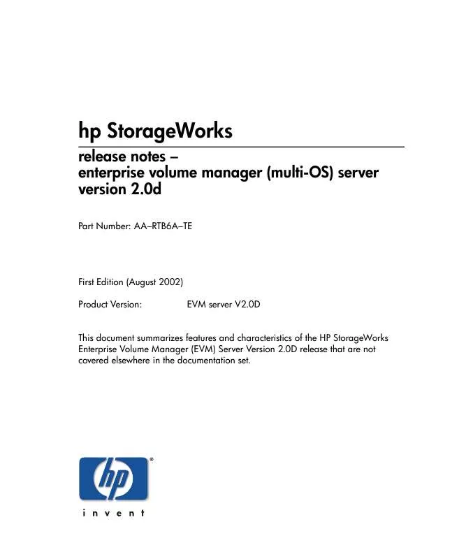 Mode d'emploi HP STORAGEWORKS ENTERPRISE VOLUME MANAGER SOFTWARE