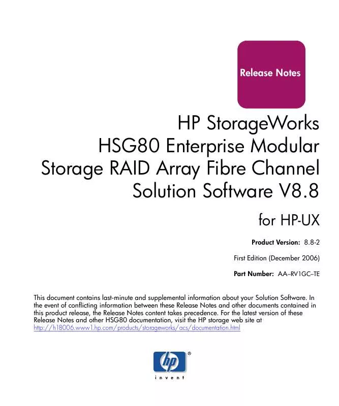 Mode d'emploi HP STORAGEWORKS EVA CONTROLLER HSG V8.8 SOFTWARE