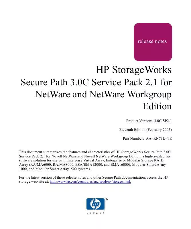 Mode d'emploi HP STORAGEWORKS SECURE PATH FOR NOVELL NETWARE SOFTWARE