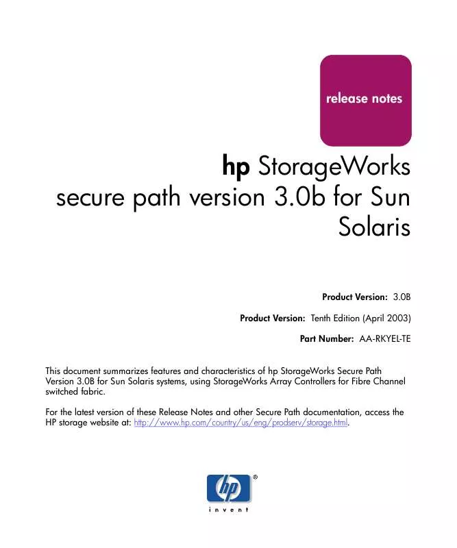 Mode d'emploi HP STORAGEWORKS SECURE PATH FOR SUN SOLARIS SOFTWARE