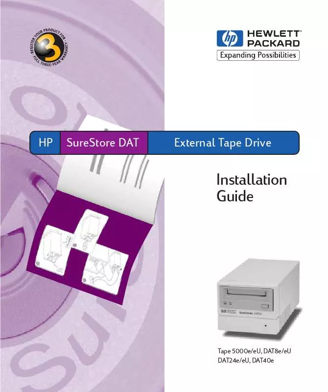 Mode d'emploi HP SURESTORE DAT 8 TAPE DRIVE