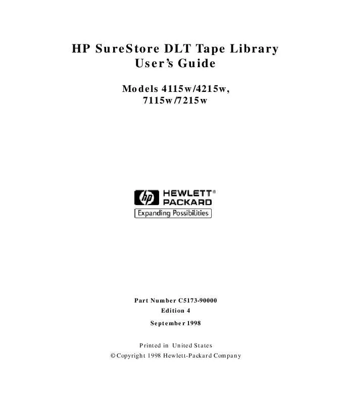 Mode d'emploi HP SURESTORE DLT 4000 15 TAPE LIBRARY