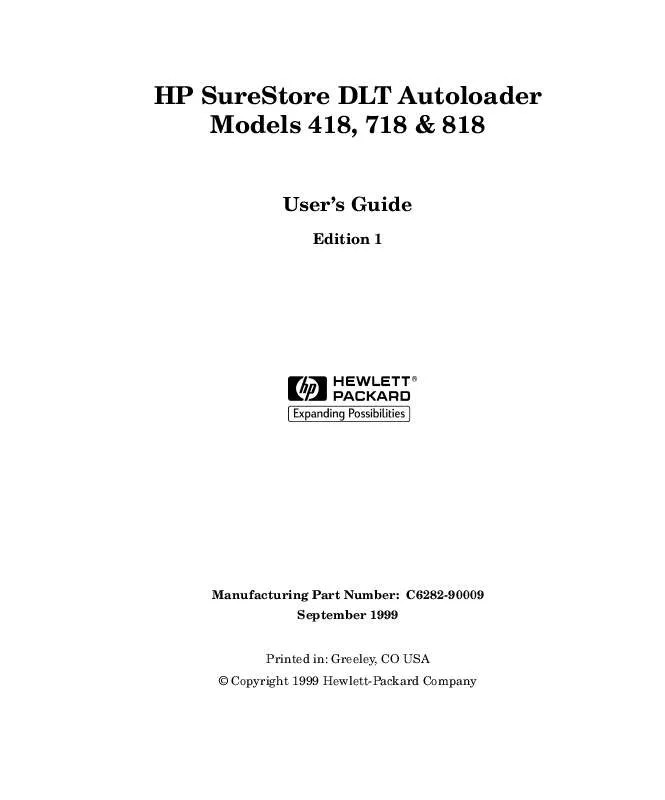 Mode d'emploi HP SURESTORE DLT 418 TAPE AUTOLOADER