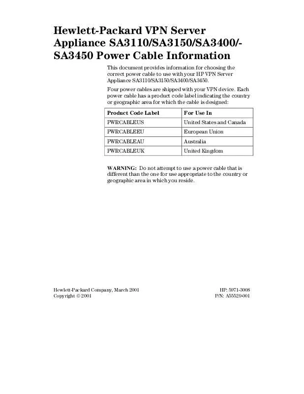 Mode d'emploi HP VPN SA3110