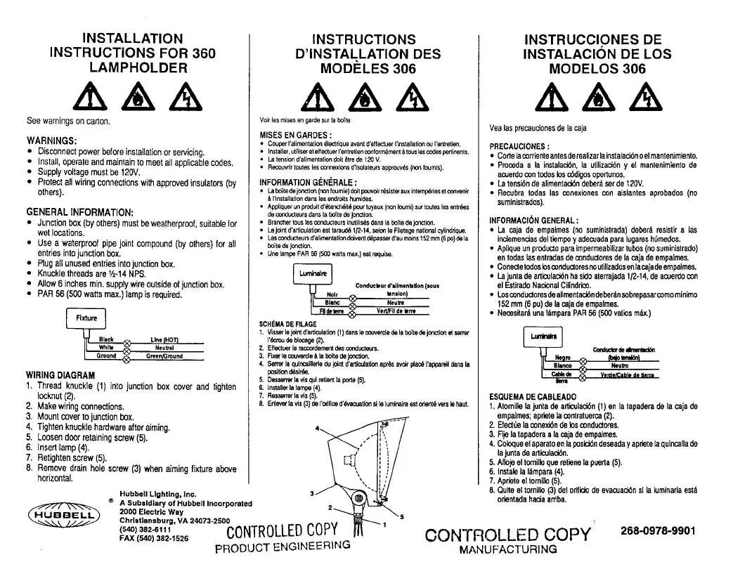 Mode d'emploi HUBBELL LIGHTING 306