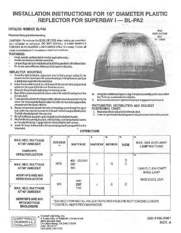 Mode d'emploi HUBBELL LIGHTING BL-PA2