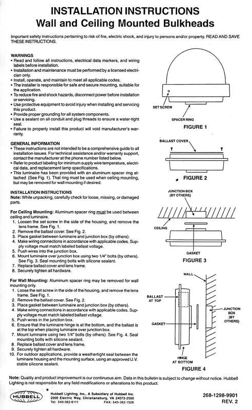 Mode d'emploi HUBBELL LIGHTING BULKHEAD