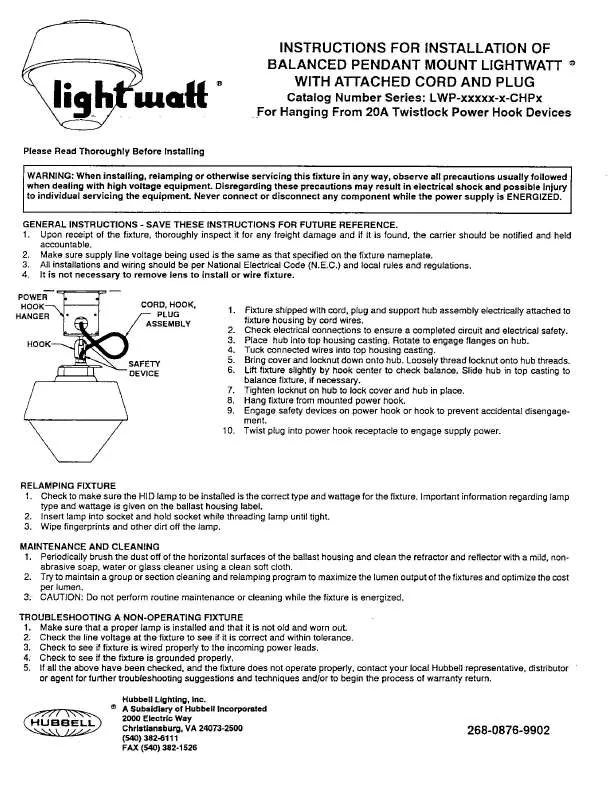 Mode d'emploi HUBBELL LIGHTING LWP-CHP