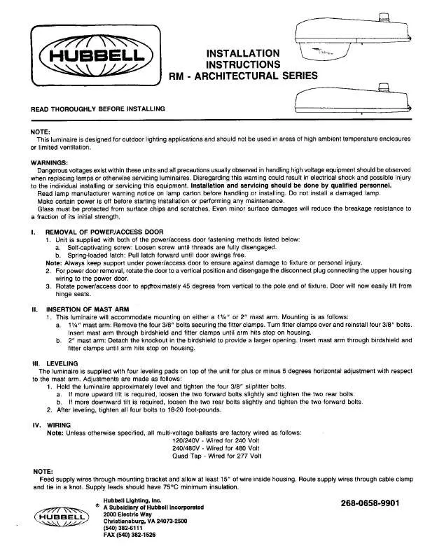 Mode d'emploi HUBBELL LIGHTING RM-ARCHITECTURAL