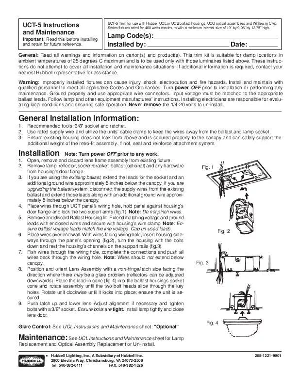 Mode d'emploi HUBBELL LIGHTING UCT-5