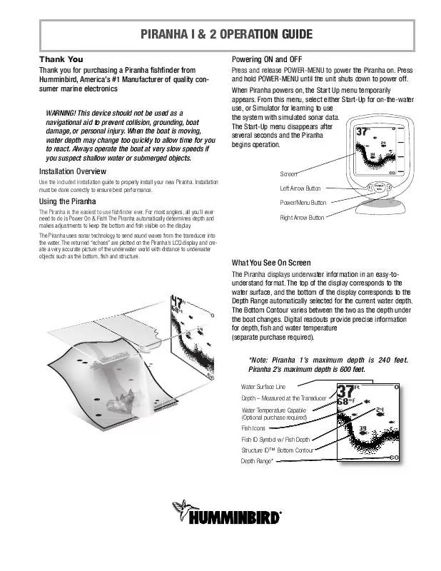 Mode d'emploi HUMMINBIRD PIRANHA 1 & 2 OPERATION