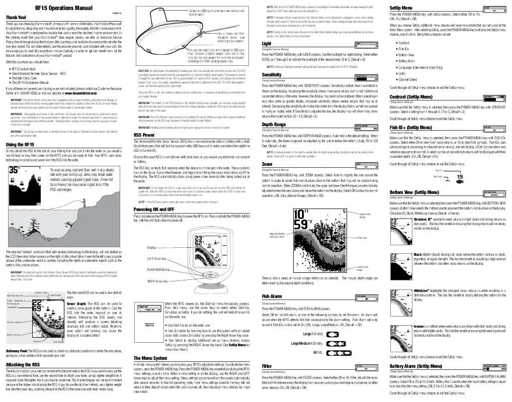 Mode d'emploi HUMMINBIRD RF15