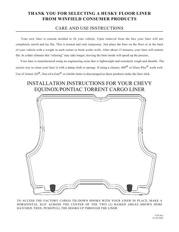 Mode d'emploi HUSKY LINERS 2109