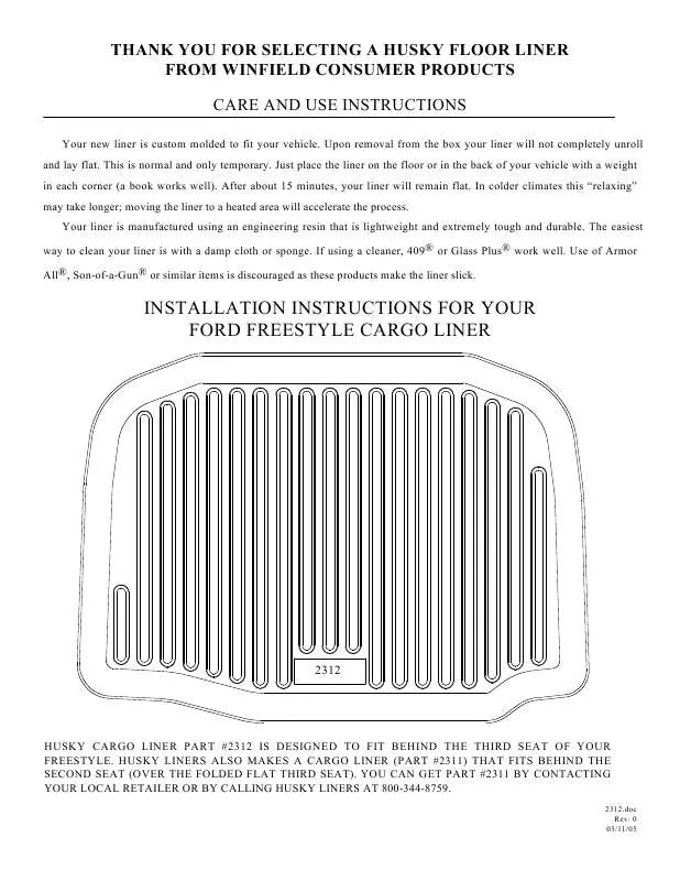 Mode d'emploi HUSKY LINERS 2312