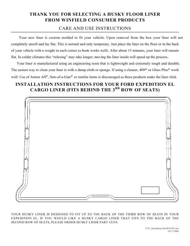 Mode d'emploi HUSKY LINERS 2353