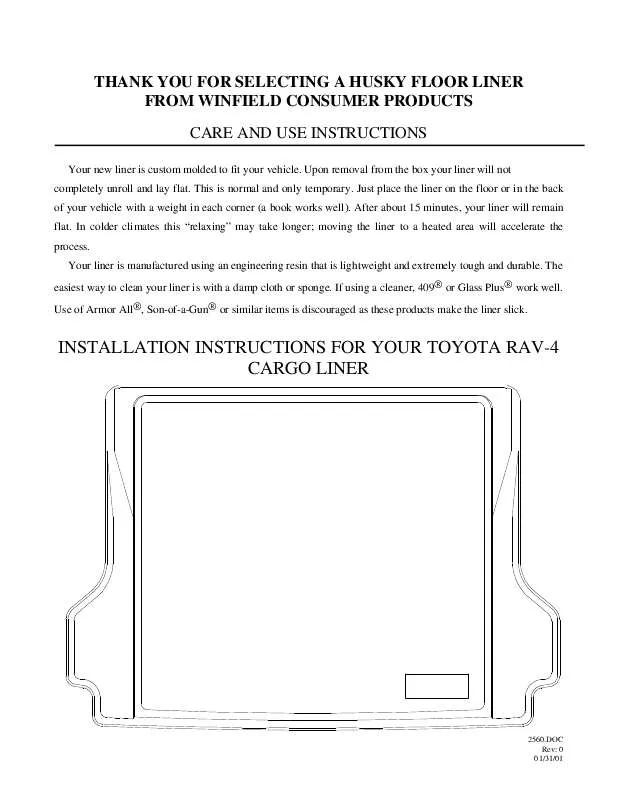 Mode d'emploi HUSKY LINERS 2560