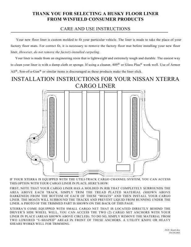 Mode d'emploi HUSKY LINERS 2628