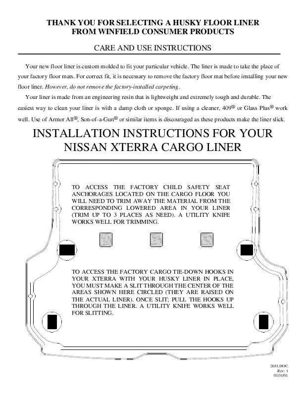 Mode d'emploi HUSKY LINERS 2651