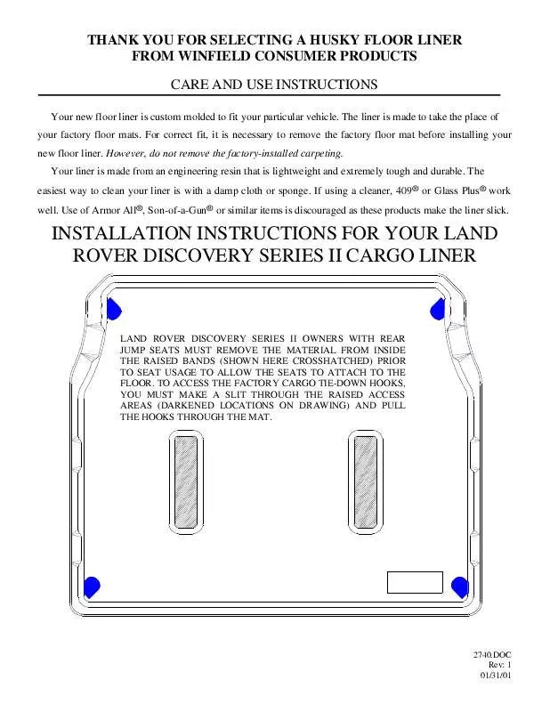 Mode d'emploi HUSKY LINERS 2740