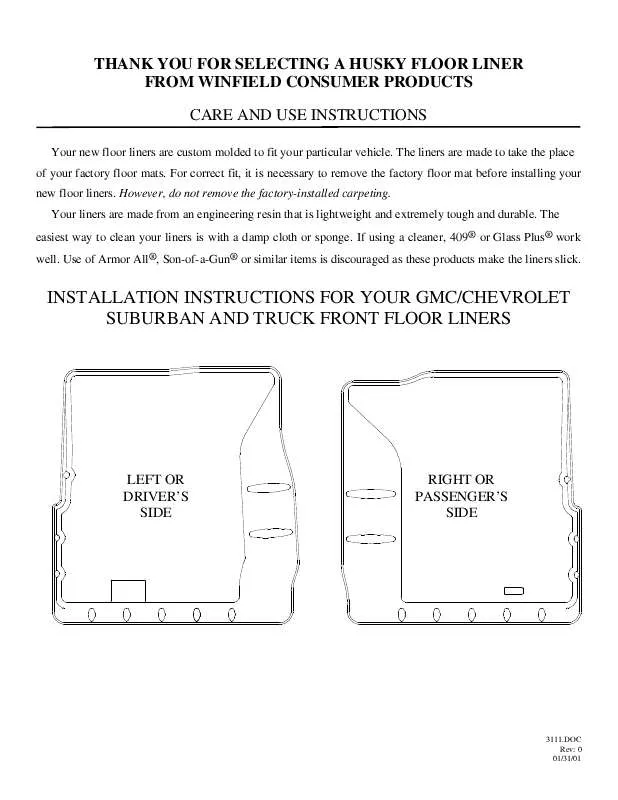 Mode d'emploi HUSKY LINERS 3111