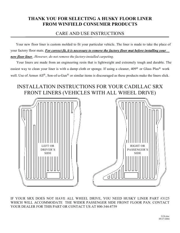 Mode d'emploi HUSKY LINERS 3126