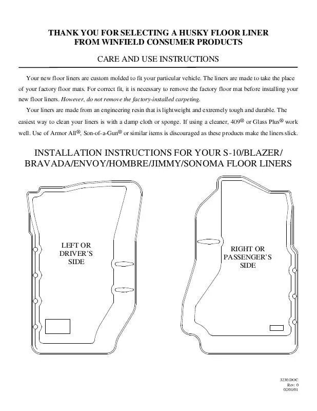 Mode d'emploi HUSKY LINERS 3230