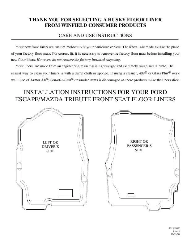 Mode d'emploi HUSKY LINERS 3315