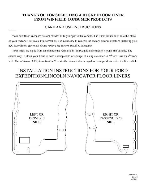 Mode d'emploi HUSKY LINERS 3340