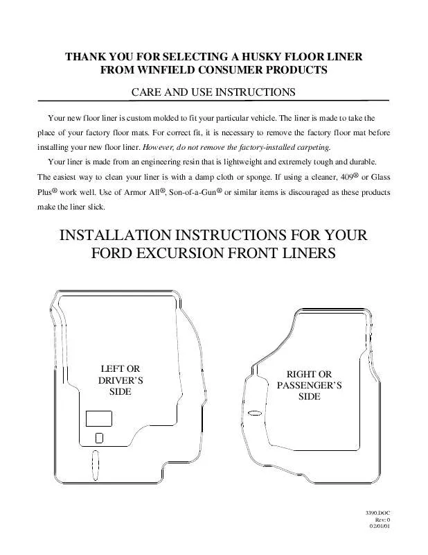 Mode d'emploi HUSKY LINERS 3390