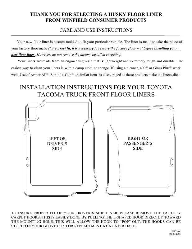 Mode d'emploi HUSKY LINERS 3549