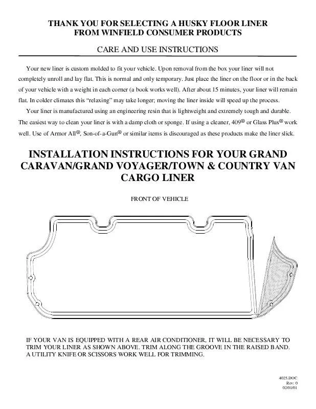 Mode d'emploi HUSKY LINERS 4025