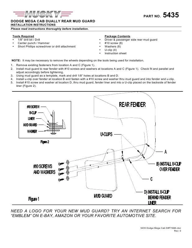 Mode d'emploi HUSKY LINERS 54351