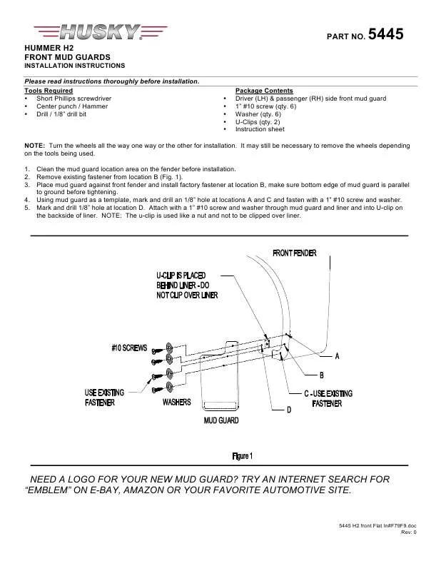 Mode d'emploi HUSKY LINERS 54451